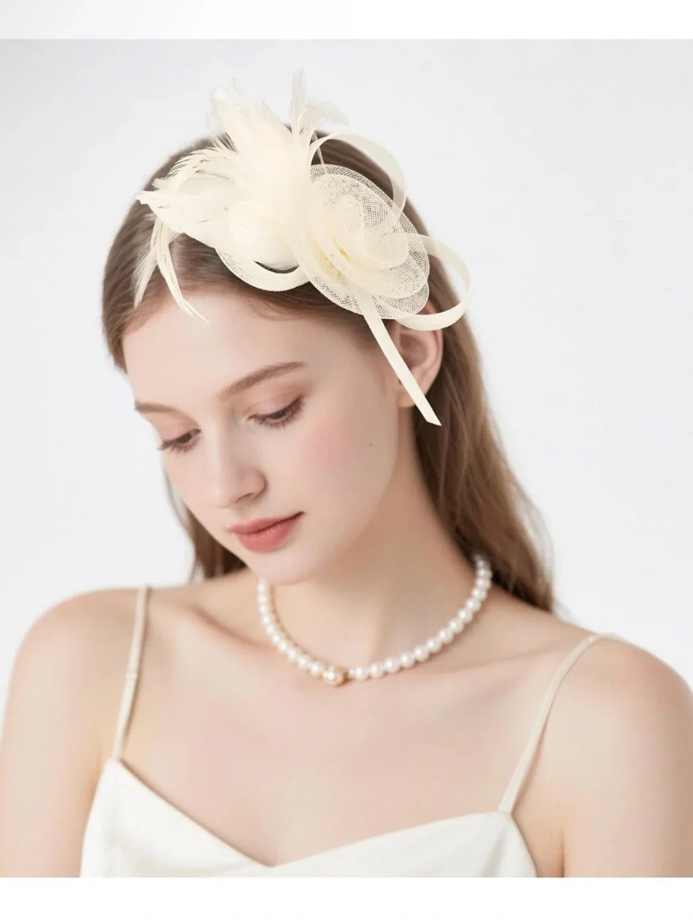 Ivory Feather Floral Headband Fascinator